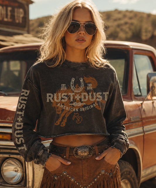LUCKY LOU 306 Raw Edge Crop Sweatshirt